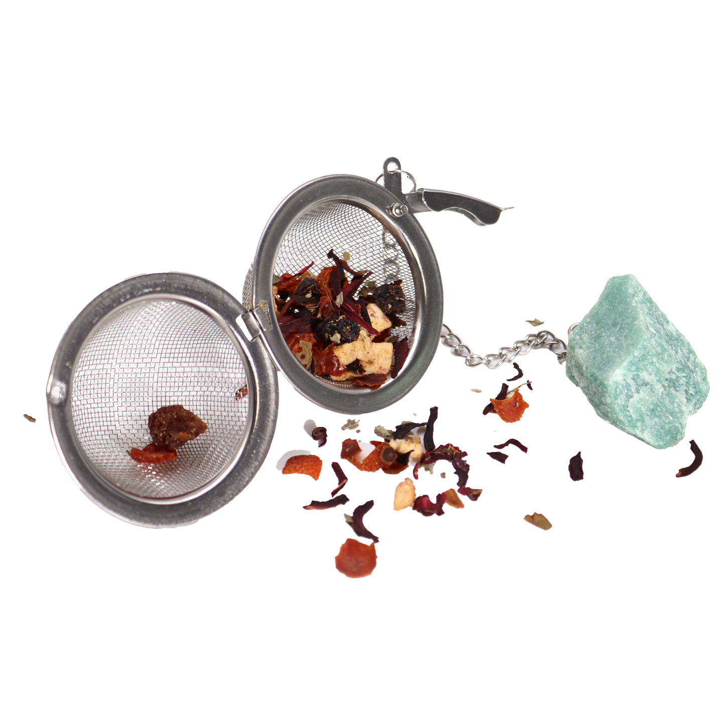 Boule à thé inox avec pendentif pierre naturelle – Édition “Gemstones”