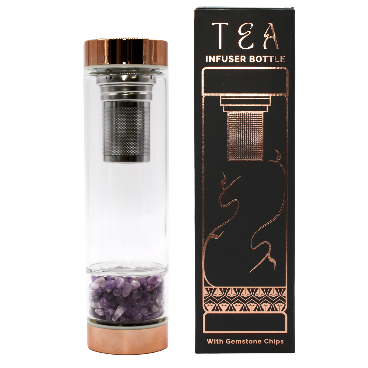 Bouteille Infuseur en Verre – Or rosé – Améthyste (500 ml)